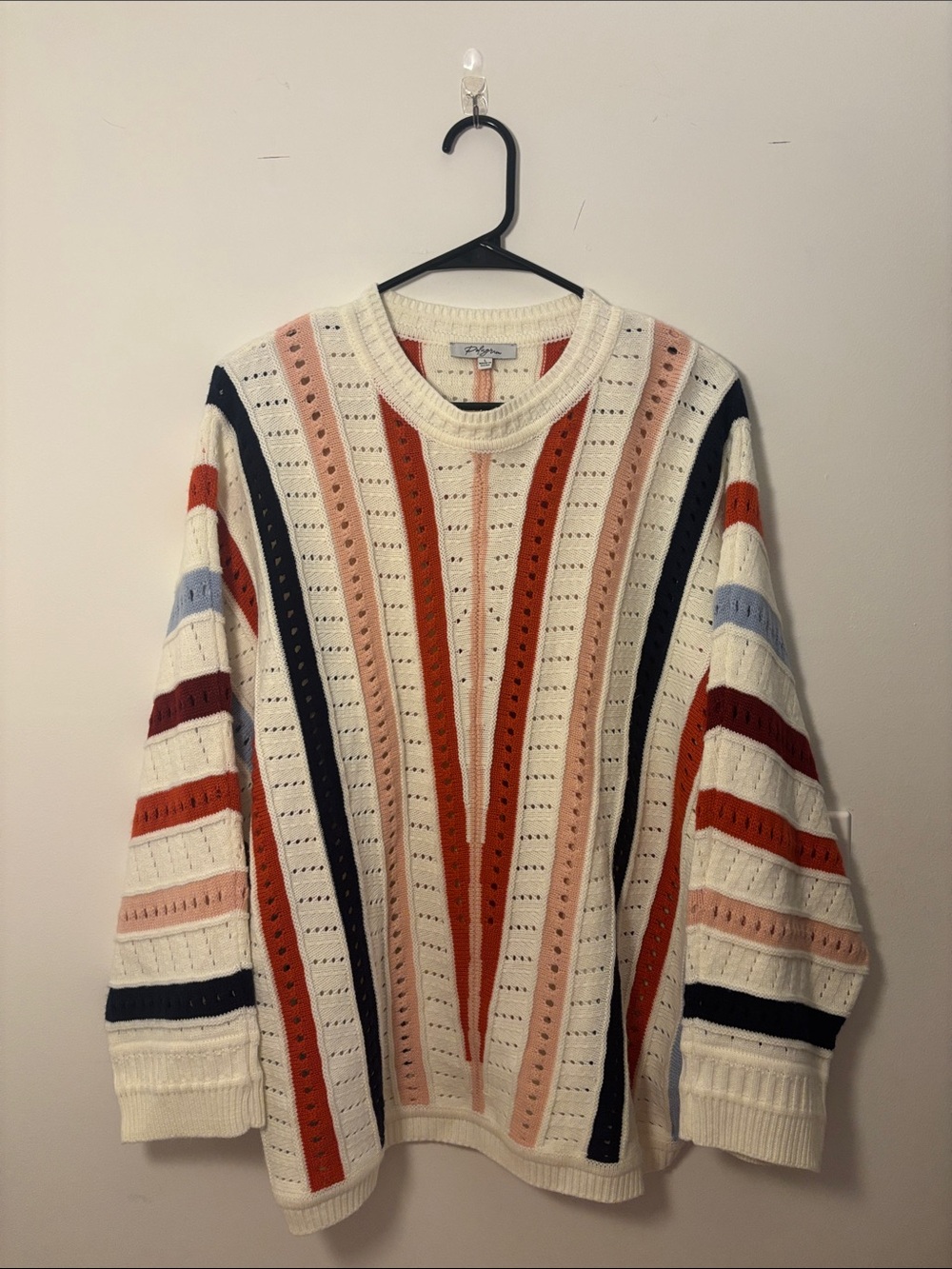 Polagram Cream Sweater with Rust, Navy, Pink & Light Blue Stripes